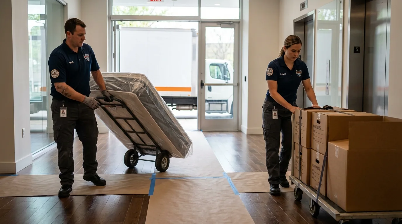 Professional apartment movers loading elevator in Beach Haven, NJ